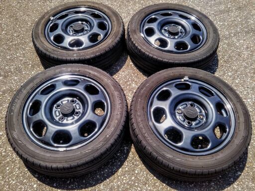 夏 ハスラー 純正【富山】15インチ スズキ純正 ガンメタ 色 カラー スチールホイール ハスラー 鉄ホイール (夏 165/60R15 ダンロップ ひび割れ有り4本 )