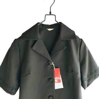 古着♪レトロ・Vintage黒♪オープンカラーワンピース カット...