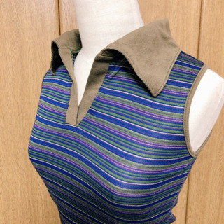 襟付きノースリーブカットソー　#131の画像