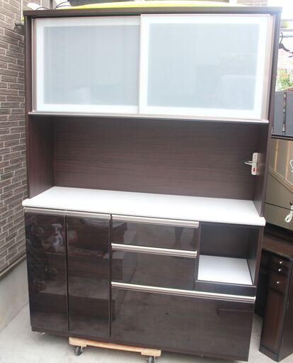 NITORI 高級感 ブラウンキッチンボード、食器棚、幅140cm Used・美品