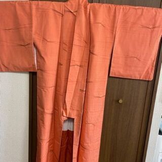 【リユース】オレンジの紬　正絹　美品の画像
