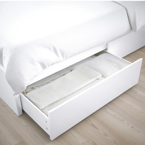 【ベッド・クイーン】IKEA MALM  イケア マルム（白・マットレス付き）