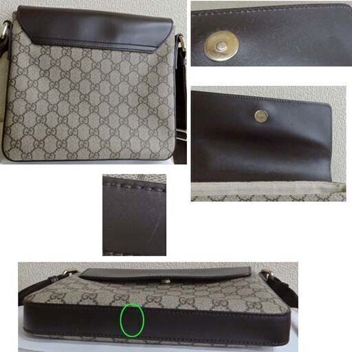 使用感少なめ★本物 GUCCI グッチ GG柄 ショルダーバッグ ベージュ×ダークブラウン PVC×レザー ななめ掛け 22.5×25