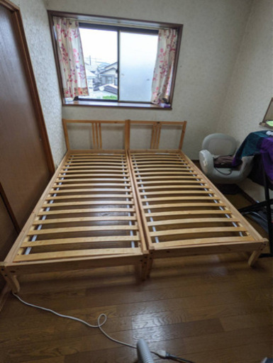 イケア シングルベッド×1  無垢材