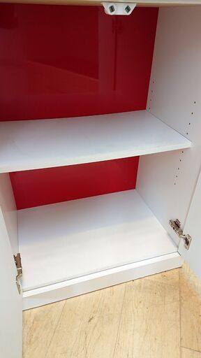★ スリム食器棚 ガラスキャビネット 収納 赤 レッド×ホワイト 57.9×40×178.5cm☆近隣配送無料 買取帝国 朝霞店