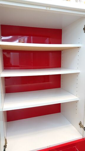 ★ スリム食器棚 ガラスキャビネット 収納 赤 レッド×ホワイト 57.9×40×178.5cm☆近隣配送無料 買取帝国 朝霞店