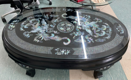 ラデン柄　ガラス　テーブル