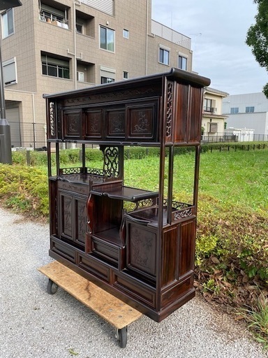 ◎お値下げしました‼️☆早いもの勝ち‼️逸品 紫檀 総無垢材 飾り棚 違い棚 煎茶棚 抽斗 サイドボード煎茶棚水屋食器棚箪笥茶道具唐木