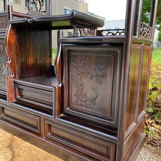 ◎お値下げしました‼️☆早いもの勝ち‼️逸品 紫檀 総無垢材 飾り棚 違い棚 煎茶棚 抽斗 サイドボード煎茶棚水屋食器棚箪笥茶道具唐木縞黒檀三大銘木 ◎お値下げしました‼️☆早いもの勝ち‼️逸品 紫檀 総無垢材