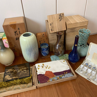 骨董品　湯呑・花瓶・カラトリー・風呂敷など　アンティーク　レトロ