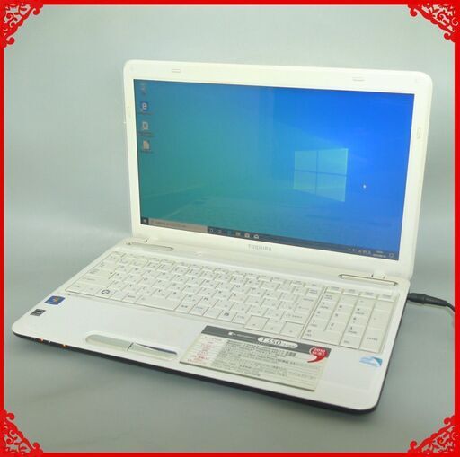 ホワイト色 ノートパソコン 中古良品 15.6型 東芝 T350/34AW Pentium 4GB 640G DVDRW 無線 Wi-Fi Windows10 LibreOffice 即使用可能