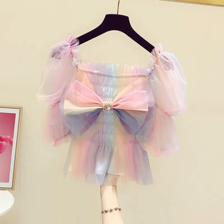 韓国風、可愛い　虹色　レディース Tシャツ カットソー 半袖の画像