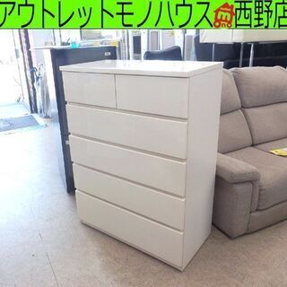 5段チェスト 白エナメル 幅80cm 引き出しレール式 ホワイト 箪笥 タンス たんす 鏡面 ニトリ 西岡店 5段チェスト 幅80 白 エナメル ニトリ 引き出しレール式