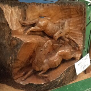 置物 木彫り 二頭馬【愛品倶楽部柏店】の画像