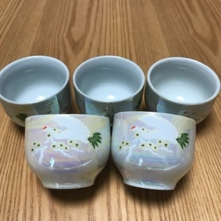 199、湯飲み茶わん 鶴のデザイン、5個セットの画像