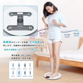体重計 体脂肪計 体組成計 体組織計 ソーラー式 体脂肪計 スマホ連動 自動認識機能 高精度BIA技術 体重/体脂肪/体水分/筋肉量/BMIなど多項健康指標 赤ちゃんの体重計算可能 Bluetooth対応 iOS/Androidアプリで健康管理(ホワイト)の画像