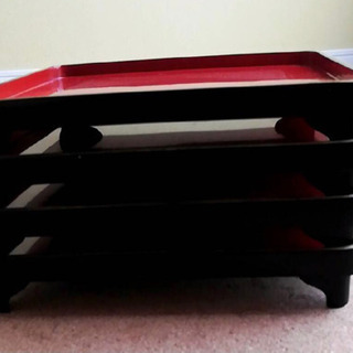 銘々膳　漆塗り 4客セットの画像