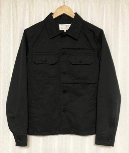 美品19SSメゾン マルジェラ ミリタリーシャツ ジャケット44 ヴィンテージ加工 イタリア製 黒 Maison Martin Margiela マルタン 古着 正規品