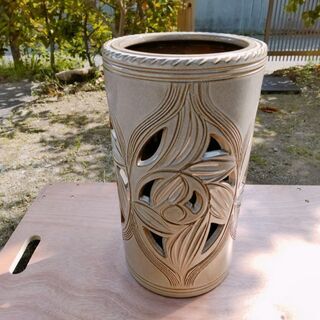 中古 陶器 傘立て 高さ約47cm 横約26cm 内径約20cm