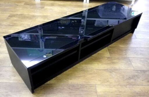 TVボード エナメル×ガラス 幅150×奥45×高30cm TV台 テレビボード テレビ台 ブラック 家具 札幌 厚別店