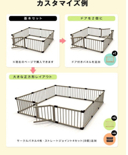★2セット分+I型ジョイント★扉付き　ベビーゲート　サークル