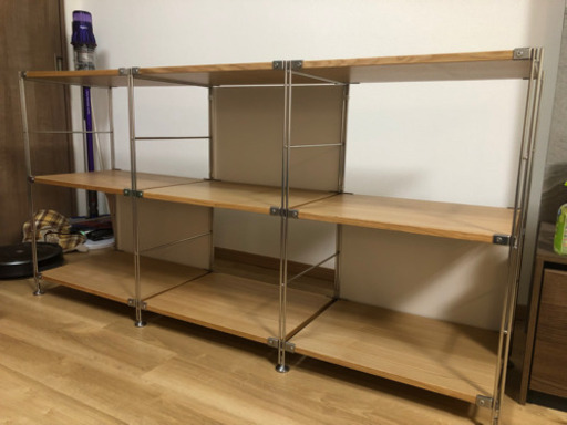 無印／ステンレスユニットシェルフ　タモ材　【美品】