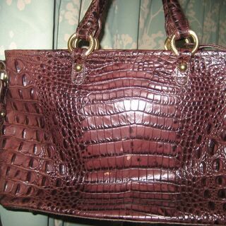 BRAHMIN ハンドバッグ　オーストリッチ風　こげ茶　本革の画像