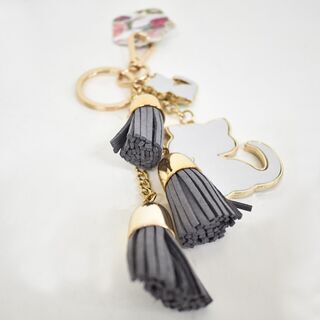 【お値下げ！】SD005◆)ねこ バッグチャーム キーチェーン チャコール 猫 新品【取りに来られる方限定】の画像