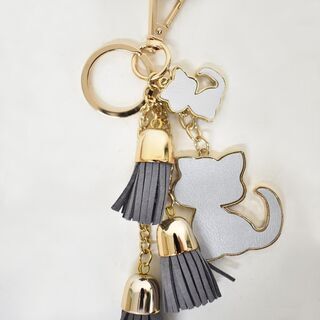 【お値下げ！】SD005◆)ねこ バッグチャーム キーチェーン チャコール 猫 新品【取りに来られる方限定】の画像