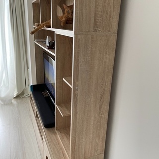 【最終値下げ】猫と暮らすインテリア テレビ台 キャットウォーク 壁面収納付き  収納多数 引出し×2 木製 ナチュラルの画像