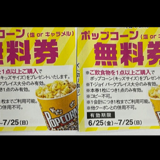 🥮2枚🥮パークプレイス🥮ポップコーン🥮無料券🥮