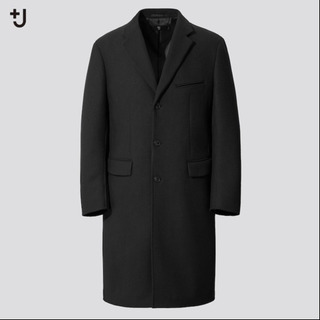 美品+J UNIQLO JILSANDER プラスジェイ ユニクロ ジルサンダー ウールブレンドチェスターコート Sブラック コラボ期間数量限定 希少正規品