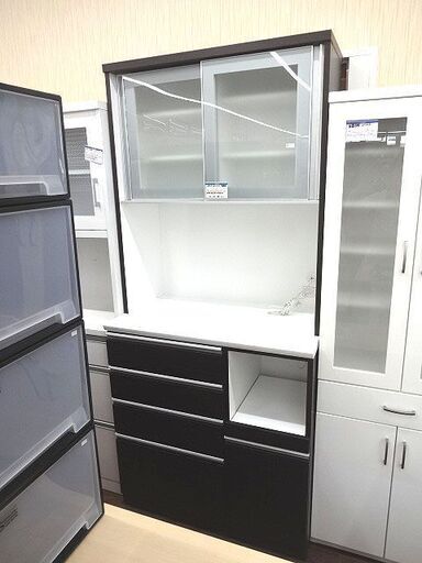 札幌 引き取り セパレート食器棚 キッチンボード 白×こげ茶系 大型 キッチン収納