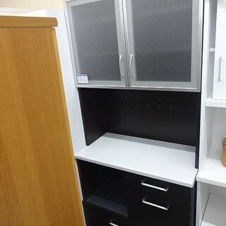 札幌 引き取り 大型 キッチンボード セパレート食器棚 こげ茶×白 キッチン収納