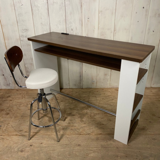 8/13 終 宮武製作所 カウンターテーブル バーチェア×1 セット ホワイト 2口コンセント 家具 インテリア 菊MZ