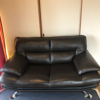 ニトリ 二人用 本革ソファ ダークブラウン×ブラック