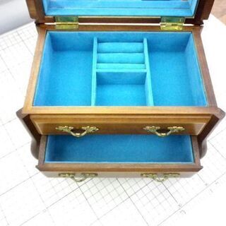 ジュエリーボックス 幅23×奥行×15.5×高さ17cm 鏡付き オルゴール付き 木製 ブラウン/茶色 アクセサリーケース 家具 札幌 厚別店の画像