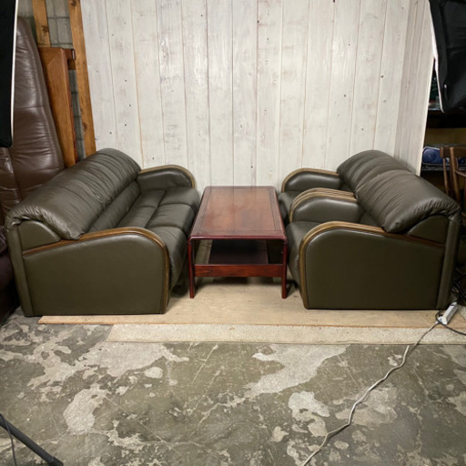 7/14 終 応接セット 3人掛けソファ×1 テーブル 1人掛けソファ×2 オフィス 会社 面談 面接 応接室 家具 菊TK