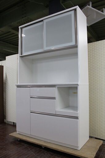 【美品】食器棚ニトリキッチンボード アルミナ2 120KB WH 120cm ニトリ 幅120cm キッチンボード レンジボード 食器棚 (アルミナ2