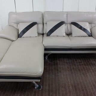 ニトリ ロゾ4 カウチソファ 本革　ベージュ NITORI ソファ 店頭引取歓迎 R3662)