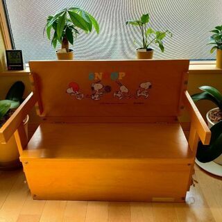 子供用　木製　収納　ベンチ　テーブル　スヌーピー