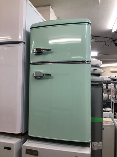 【リサイクルショップどりーむ天保山店】3094　2ドア　冷蔵庫　レトロデザイン　株式会社オーヤマ　PRR-082D-LG　81L　2020年製　中古品