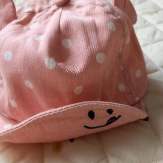 帽子　キッズ　女の子　耳　ニコちゃん　ドット　ピンク　キャップ　赤ちゃんの画像