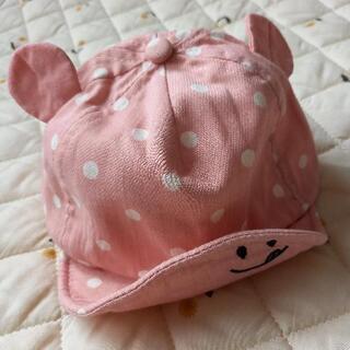 帽子　キッズ　女の子　耳　ニコちゃん　ドット　ピンク　キャップ　赤ちゃんの画像