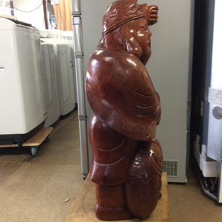 【引き取り限定】 木彫り 七福神 恵比寿様 作者不明 全高:約820mm 頭部に割れあり中古品の画像