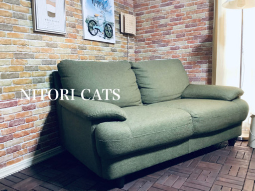 ☑️ジモ売約済み　お届け無料【ジモ割りで表価から10%オフ】極上used2人掛けソファー「キャッツ」Green エスハウス