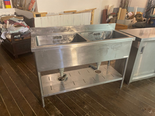 カフェ改装処分の業務用厨房2層シンク(引取限定)