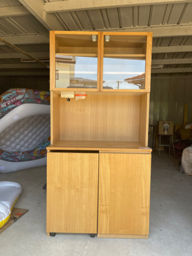 【無印良品】食器棚　木製カップボードワゴン付き　天然木　タモ材