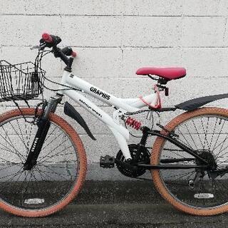 シマノ18段ギア付自転車 前後ｻｽﾍﾟﾝｼｮﾝ付 カゴ付
