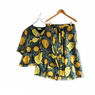 ヴィンテージ レトロ 向日葵 花柄 セットアップ スカート ジャケット 古着の画像